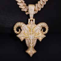 5A CZ Ziegenkopf-Kreuzanhänger-Halskette für Herren, vollständig mit Pavé besetzt, Hip-Hop-Schmuck, sofort lieferbar für Online-Modehändler