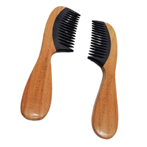 Meilleure vente peigne en corne de boeuf 100% bois de neem naturel pour cheveux bouclés et barbe style animal poli à prix réduit - Product Image 5