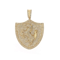 Pendentif Bouclier de Cheval Tendance Style Hip Hop en Diamant de Laboratoire VVS, Argent Sterling 925 Glacé, 8-9 carats, Certifié IGI, Idéal pour les Soirées