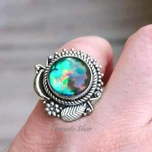 Anillo de Concha de Abulón, Plata de Ley, Doble Redondo, Inspirado en el Océano - Product Image 2