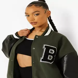 Custom Logo <b>Men</b> Women Varsity Letterman Bomber Jacket Wholesale Super Quality Waterproof Plus Size Dark <b>Black</b> Winter Genuine - Product Image 2