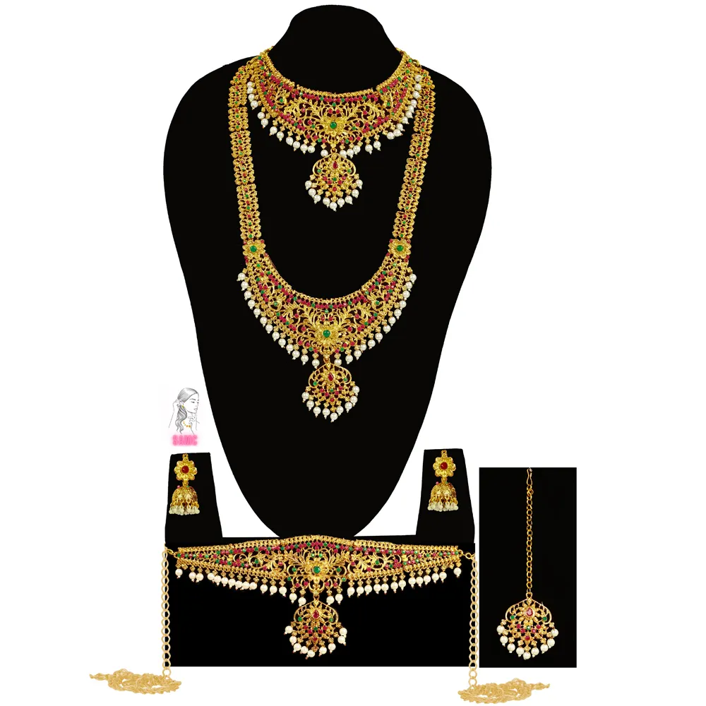 도매 인도 웨딩 아름다운 보석 세트 간단한 디자인 구리 신부 보석 세트 귀걸이 목걸이 세트
