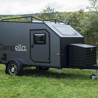 Caravane miniature Campella, remorque de voyage en aluminium noir, camping moderne, remorquable, 2 personnes, aventure en plein air, voyage tout-terrain