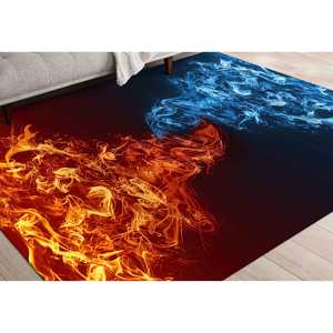 Alfombra de área con diseño de fuego y hielo: diseño abstracto de elementos de guerra, alfombra delgada no tejida - Product Image 3