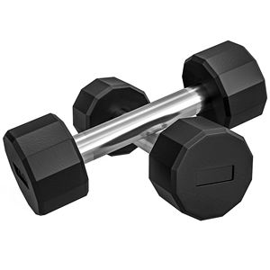 Sportnow <b>Set</b> of 2 Black 12-Sided <b>Dumbbells</b> 5kg Metal and <b>Rubber</b> with Non-Slip Grip 25x9.5x9.5 cm - Product Image 1