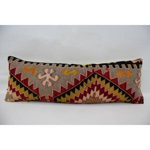 Almohada de lana de retazos Kilim multicolor, 12x36 pulgadas - Product Image 1
