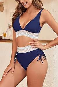 High Waisted Bikini Bottoms for <b>Teens</b> & Women Solid Print <b>Swimwear</b> Leakproof Tie Features Plus Size Options Menstrual Periods - Product Image 2