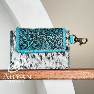 Monedero de cuero mecanizado a mano de moda para mujer, bolsa de cambio, tarjetero, solapa, billeteras portátiles cortas de cuero de vaca genuino - Product Image 1