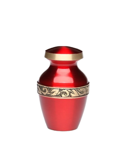 Urne en métal émaillée rouge avec bordure gravée pour la décoration ou les cendres humaines aux prix de gros avec une qualité de construction élégante - Product Image 5