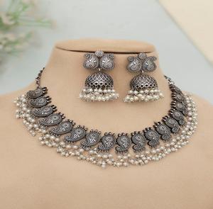 Vrushna Modern Style Oxidised <b>Necklace</b> <b>Set</b> High Quality <b>Silver</b> Plated Unmatched Quality at Great Price with Fast Shipping! - Product Image 1