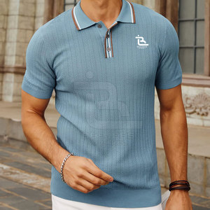 Qualité supérieure Hommes Polo T-Shirts Slim Fit Hommes Polo T-Shirts Respirant Hommes Texture Tricot Polo T-Shirts - Product Image 3
