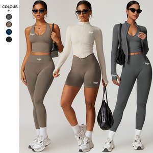 Conjunto de Yoga de 5 Piezas con Chaqueta, Nuevo, a la Moda, Elástico, Sin Costuras, Ropa Deportiva para Mujer - Product Image 1