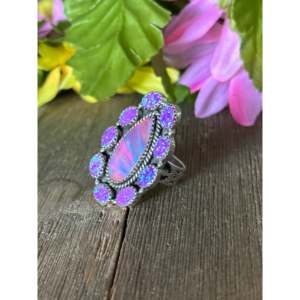 Southwest Handmade <b>Opal</b> <b>Ring</b> Sterling Silver Adjustable Boho Geometric Jewelry - Product Image 4