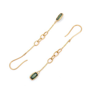 Best Selling Elegant Duster Design 18K Solid Yellow Gold <b>Fine</b> <b>Dangle</b> <b>Earrings</b> Natural Green Sapphire Gemstone for Parties Gift - Product Image 3