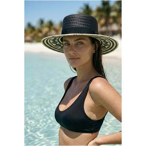 หมวกปานามาสีดำ ลายปัก ปีกกว้าง สำหรับฤดูร้อน รุ่น HSR2121 - HSR2121-BLACK - Product Image 2