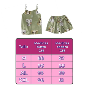 Pijamas de Satén con Estampado de Elefantes para Mujer, Diseño Floral Transpirable, Cierre con Botones y Cintura Elástica, Talla XL, Sin Mangas - Product Image 2