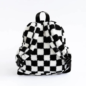 Black <strong>White</strong> Check Sherpa Fleece <strong>Backpack</strong> for Children Plush <strong>Mini</strong> <strong>Backpack</strong> Kids Satchel for Toddlers Plush Toddler <strong>Backpack</strong> - Product Image 3