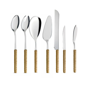 Cuillère à couverts en acier inoxydable manche en rotin bleu hôtel Restaurant maison ustensile à salade personnalisé cuillère meilleur prix - Product Image 2