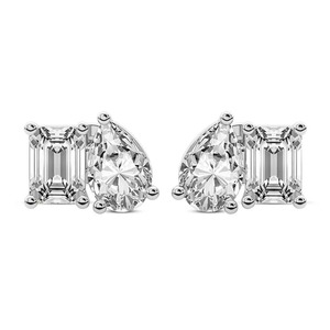 Pendientes de Diamantes Cultivados en Laboratorio Double Delight, 1 Ct Tw, Color F-G, Claridad VS, Diseño de Cuatro Piedras, Chapado en Oro de 14K, Pieza Brillante - Product Image 1