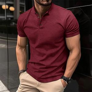 2025 verano hombres Casual deportes pulóver camiseta Henry Collar manga corta 100% algodón sólido estilo de moda Material de lona - Product Image 5