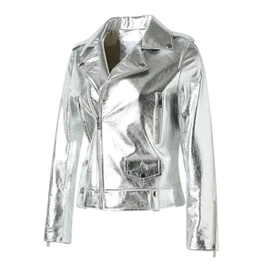 แจ็กเก็ตหนัง PU แท้สำหรับผู้หญิง, แจ๊กเก็ตลำลองนักขี่จักรยานสีสดใสสำหรับฤดูใบไม้ร่วงและฤดูหนาว - Product Image 4