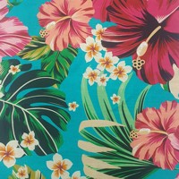 Kain dicetak bunga hibiscus tropis Hawai, kain katun digital warna-warni cerah dan tebal