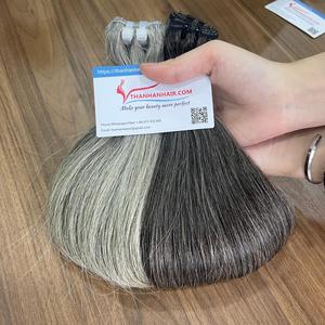 Couleur grise vietnamienne naturelle droite de haute qualité prête à expédier cheveux trame à la machine de couleur gris foncé et clair - Product Image 4