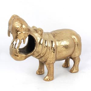 ฮิปโปตกแต่งอลูมิเนียมหล่อด้วยการตกแต่งสีทองที่ทำด้วยมือไม่ซ้ำใครตกแต่งบ้านและสำนักงานฮิปโป - Product Image 1