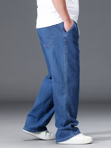 Pantalones vaqueros rectos ajustados para hombre, Color sólido, azul claro, diseño clásico, rasgados, longitud regular, Vaqueros elásticos, estilo informal para todas las estaciones - Product Image 5