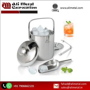 Industry Trending Modern Best Selling Stainless Steel Double Walled Ice <b>Bucket</b> With Tongs for Chilling <b>Champagne</b> & Wine Bottle - Product Image 2