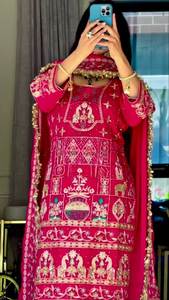 เสื้อ doti salwar และ dupatta มีลายปักและงานปาร์ตี้สวมใส่สีชมพู - Product Image 4