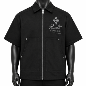 Camisa Oversize Personalizada para Hombre con Cremallera, Manga Corta, Corte Holgado, Estilo Urbano, Logotipo Cruzado, Bolsillos Utilitarios, Venta al por Mayor OEM - Product Image 1