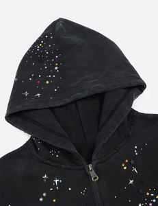Sweat à capuche zippé court personnalisé pour homme 2025 avec strass – Coton 100 % délavé, imprimé sérigraphié, style streetwear décontracté - Product Image 3