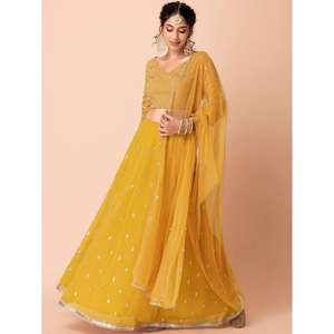 Paillettes jaunes attrayantes Georgette Haldi Wear Lehenga Choli - Product Image 1