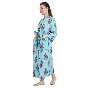 Pure Cotton Handblock Kimono Floral Boho Stripes Print Bath Robe <b>Spring</b> Summer Fashion <b>Cardigan</b> Beach Cover Up-ODM Woven Fabric - Product Image 5
