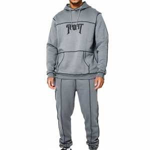 Personnalisé 220g 100% Coton Polaire Surdimensionné Solide Respirant À Capuche Jogger Ensemble Hiver Haute Qualité Survêtements Hommes 2 Pièces - Product Image 1