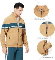 Setelan Olahraga Pria Musim Dingin 2 Potong, Bahan Polyester 100% Bernapas, Ringan, Anti Angin, dengan Cetakan Solid dan Hiasan Berlian Imitasi