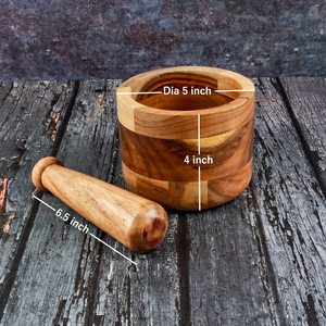 Mortero y Maja de madera de acacia hechos a mano, perfecto para molinillo de hierbas, ajo, especias de nuez y uso esencial de cocina - Product Image 5
