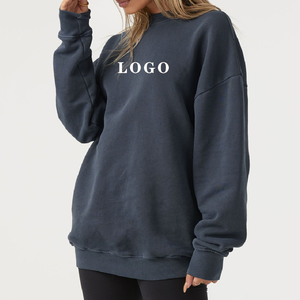 Custom Winter Oversized Embroidered Eco-Friendly Front Women Heavyweight Woven Embossed Crewneck Batwing Sleeve Streetwear - Product Image 4
