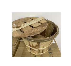 Cesta de madera natural de fábrica superior, contenedor de almacenamiento de mariscos, cesta de bushel de madera dividida con asa de tapa para uso en supermercado - Product Image 1