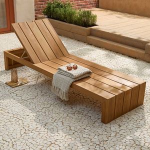 Outdoor Wooden Sun Lounger Slatted Patio Recliner Bench Garden Poolside <b>Seating</b> - Product Image 1