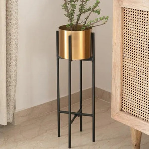Different Size Brass Antique <b>Gold</b> <b>Planters</b> With Metal Black Stand for Indoor and Outdoor Decorative Floor <b>Planter</b> - Product Image 2