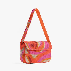 Bolso de Hombro Mini con Patrón de Espiral Geométrico Abstracto Hecho a Mano con Cuentas, Bolso de Mano Artesanal con Cuentas, Bolso de Moda Boutique para Mujer - Product Image 1