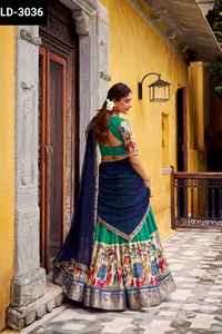 south Indian Style Poly Chanderi Material with Kalamkari Printed With Zari Weaving Work Lehenga Choli with Low Price Choli - Product Image 5