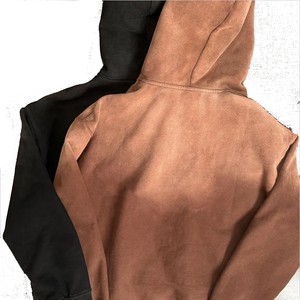 Sweat à capuche streetwear personnalisé sans ficelle polaire vierge fermeture éclair vintage double couche lavage à l'acide soleil délavé sweats à capuche en détresse pour hommes - Product Image 5