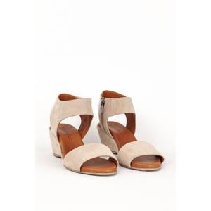 Sandali quotidiani con tacco zeppa ortopedico da donna vera pelle 7016 scamosciata Beige