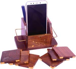 Ensemble de 6 sous-verres de boissons embellis en bois de Sheesham fabriqués à la main pour tasses à thé/tasses à café/canettes de bière/gobelets de bar et eau - Product Image 3