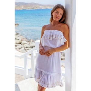 Première collection de vêtements de plage bohèmes pour femmes, robe de plage sans bretelles de créateur, broderie de pièces d'or sur l'ourlet, tunique grande taille pour femmes - Product Image 2