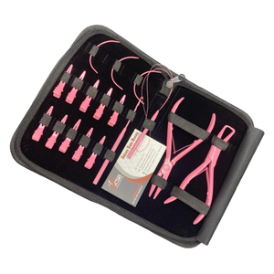 Kit d'outils d'extension de cheveux en acier inoxydable rose vif ensemble pince d'extension de cheveux en gros avec logo personnalisé - Product Image 1