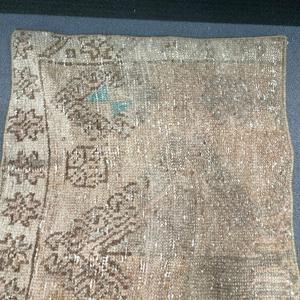 Vintage Rug, 1.6x2.9 ft Turkish Rug, <b>Brown</b> Blue Patchwork <b>Wool</b> Rug - Product Image 3
